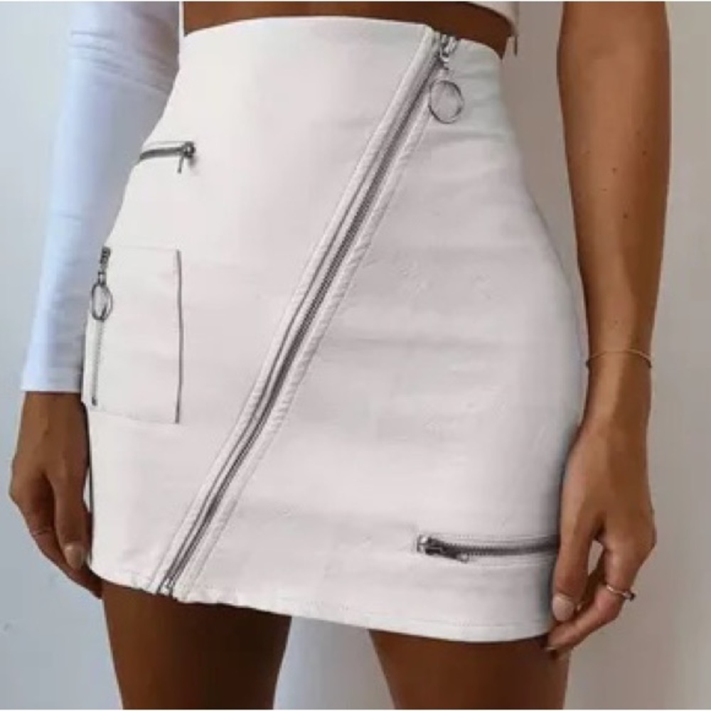 REVOLVE Superdown White Faux Leather Mini Skirt
